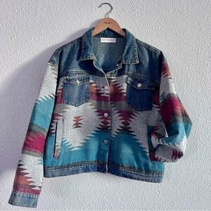 Women's Western Aztec Denim Jacket Size XL